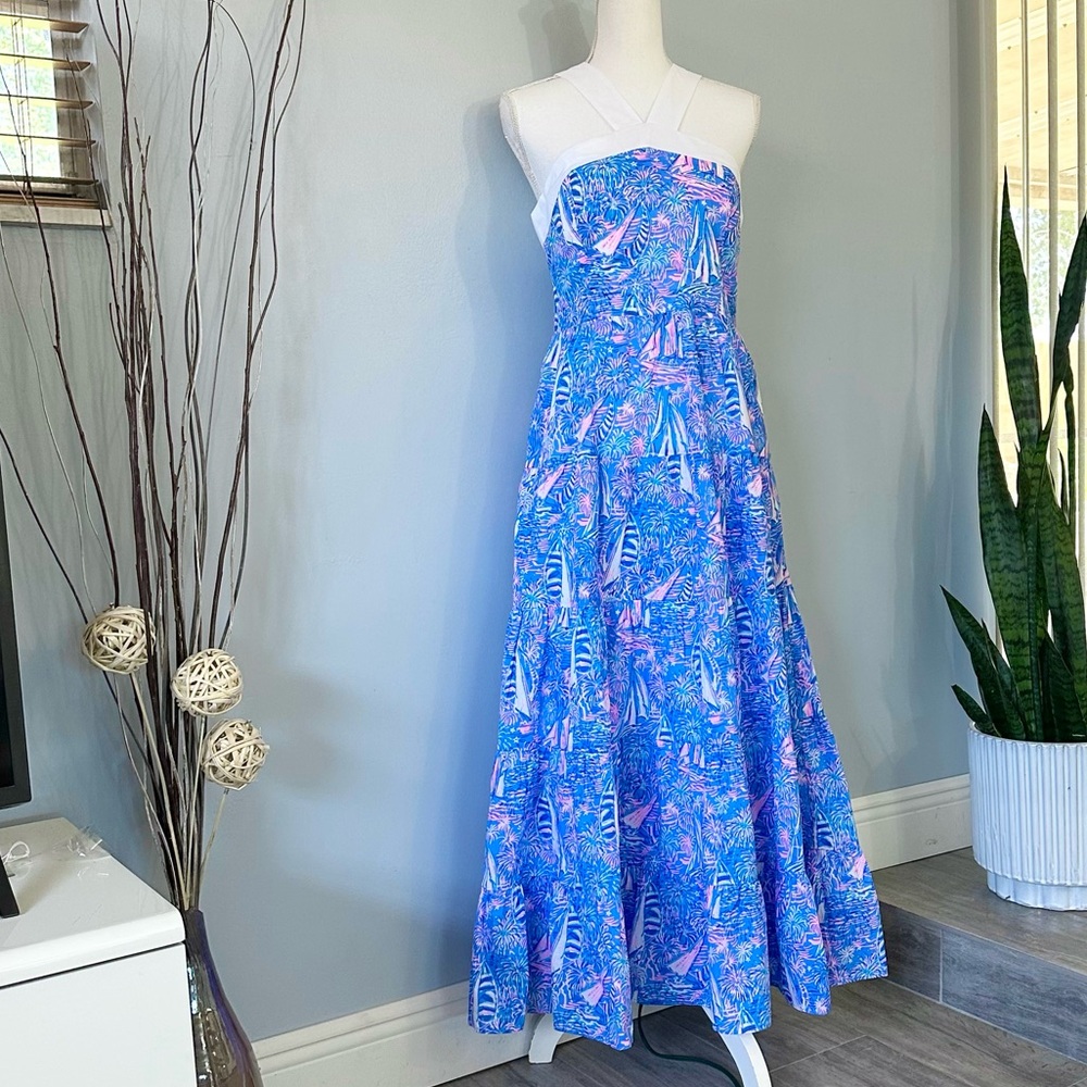 Lilly Pulitzer Jenette Halter Maxi Dress Boca Blue Its Sailabration Print NWT - Picture 7 of 16